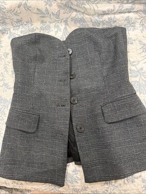 Zara Gray Plaid Strapless Bustier Blazer